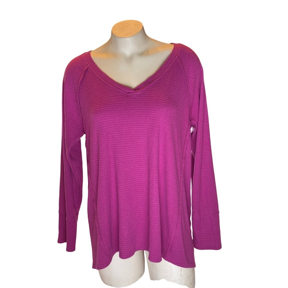 Wildfox Purple pink V-Neck Thermal Long Sleeve Top WLT40185 Womens Medium
